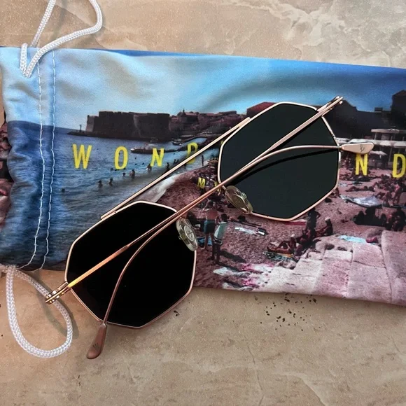 WONDERLAND Gold and Black Hexagonal Sunglasses - Picture 3 of 5